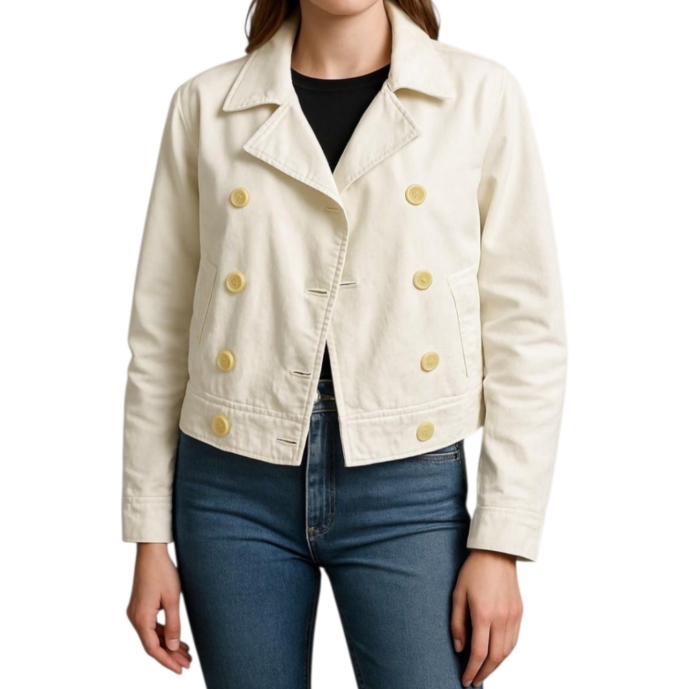 Y2k Vtg Tommy Hilfiger Women's Off-White Jean Jacket M